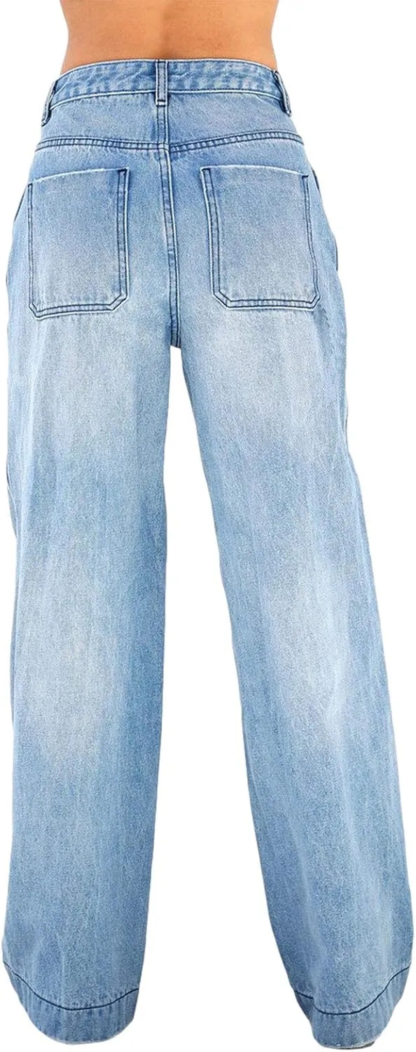 Women's Y2K Wide Leg Denim Pants Baggy Low Waist Wide Leg Boyfriend Jeans Casual Vintage Loose Jeans Streetwear