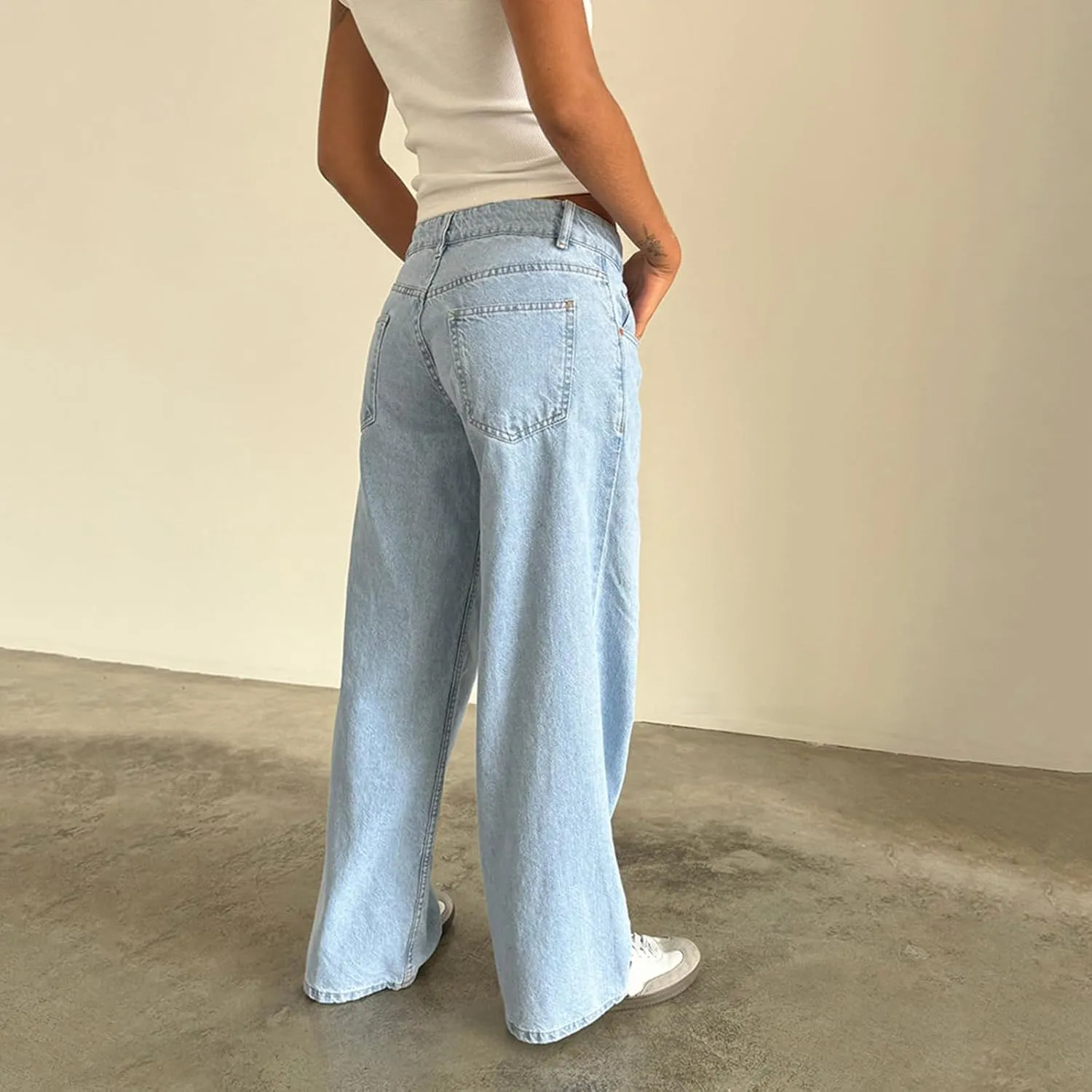 Women's Y2K Wide Leg Denim Pants Baggy Low Waist Wide Leg Boyfriend Jeans Casual Vintage Loose Jeans Streetwear