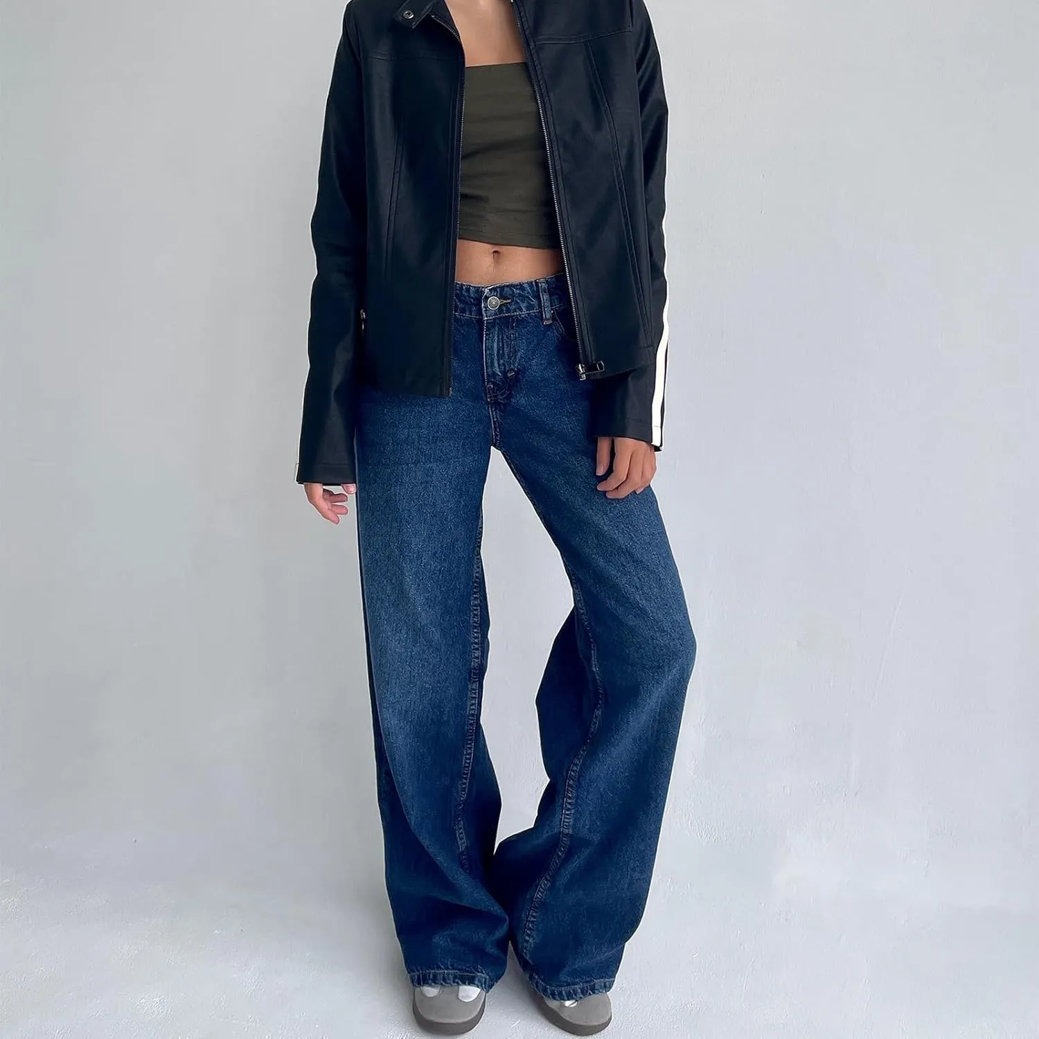 Women's Y2K Wide Leg Denim Pants Baggy Low Waist Wide Leg Boyfriend Jeans Casual Vintage Loose Jeans Streetwear