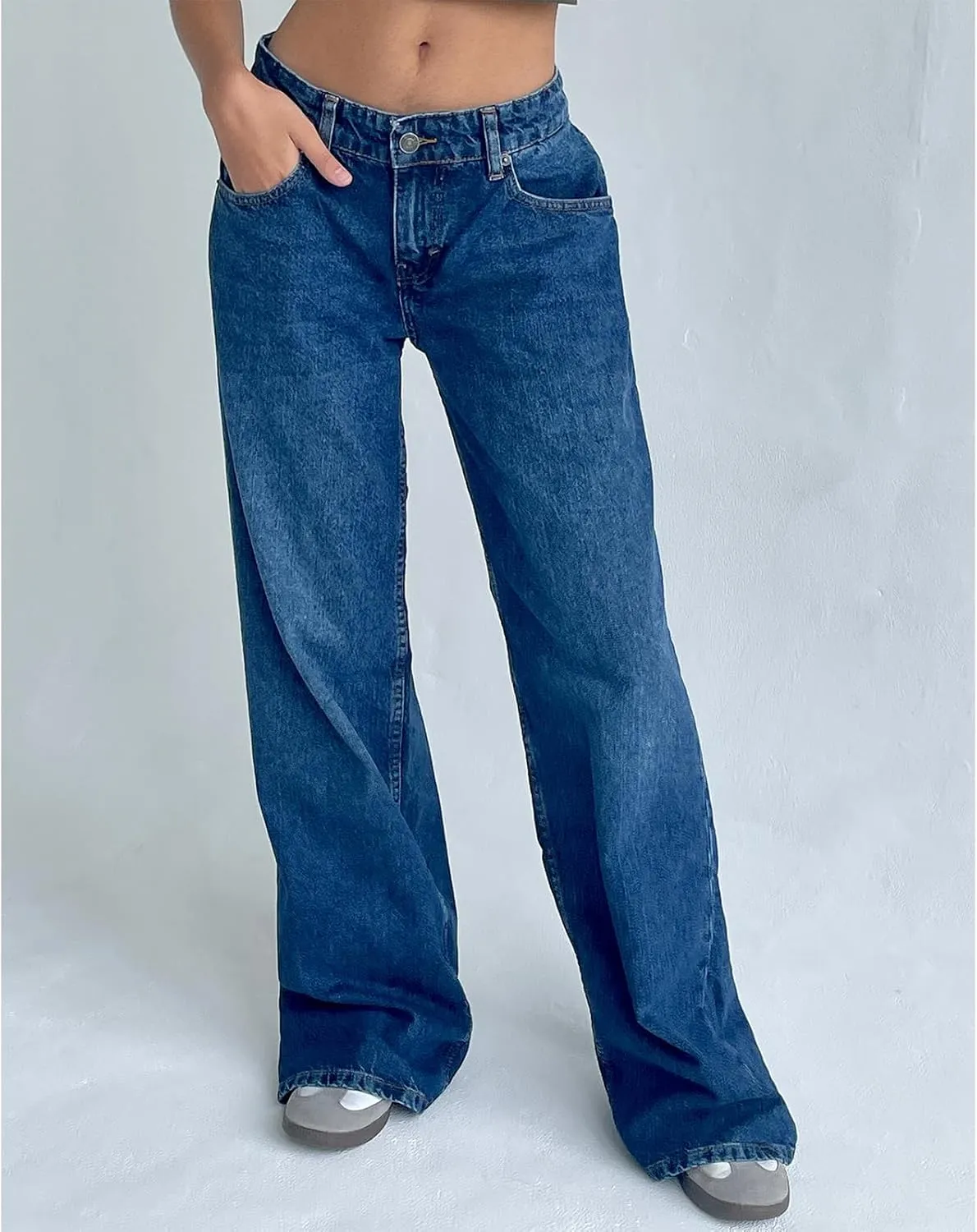 Women's Y2K Wide Leg Denim Pants Baggy Low Waist Wide Leg Boyfriend Jeans Casual Vintage Loose Jeans Streetwear