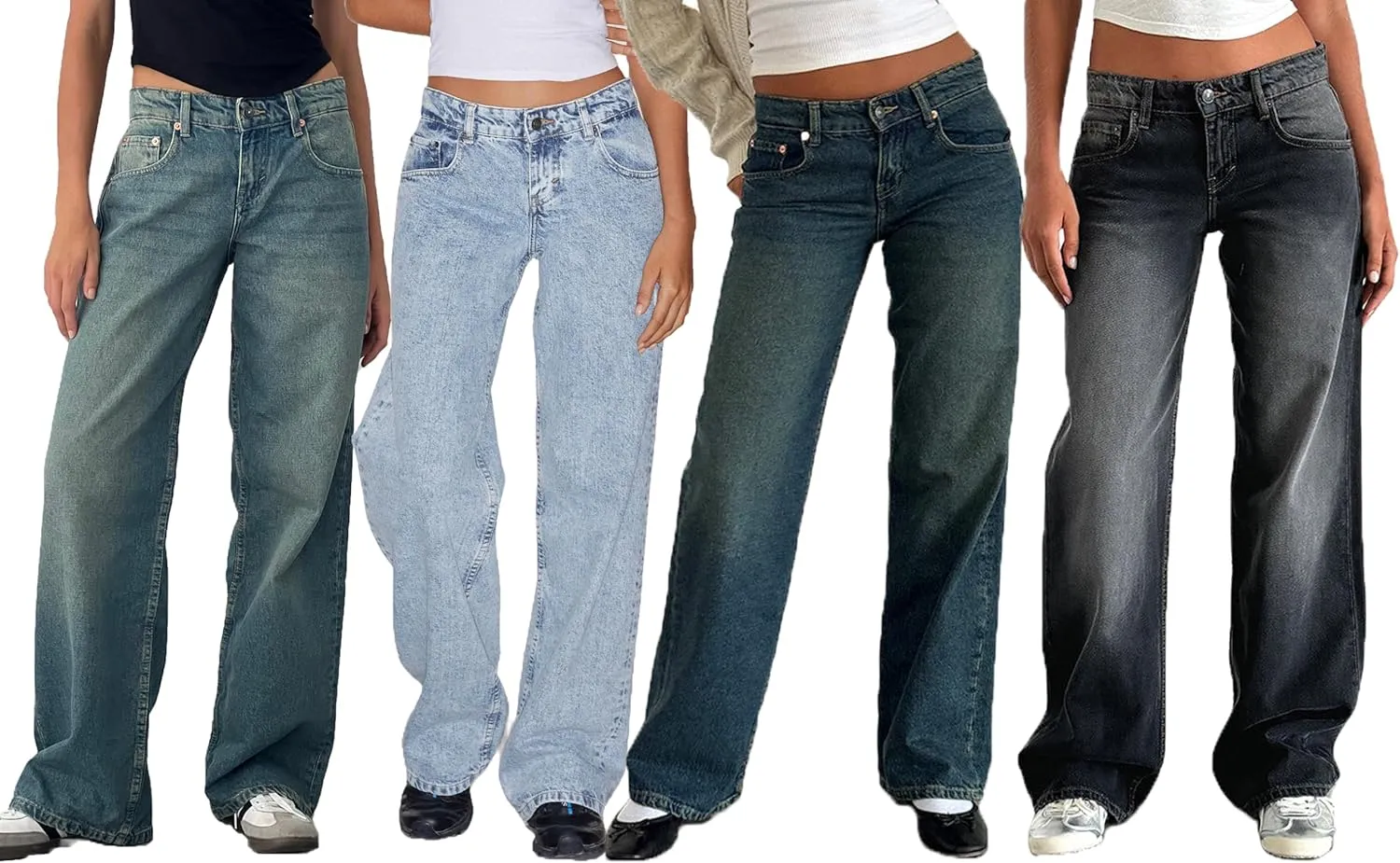 Women's Y2K Wide Leg Denim Pants Baggy Low Waist Wide Leg Boyfriend Jeans Casual Vintage Loose Jeans Streetwear