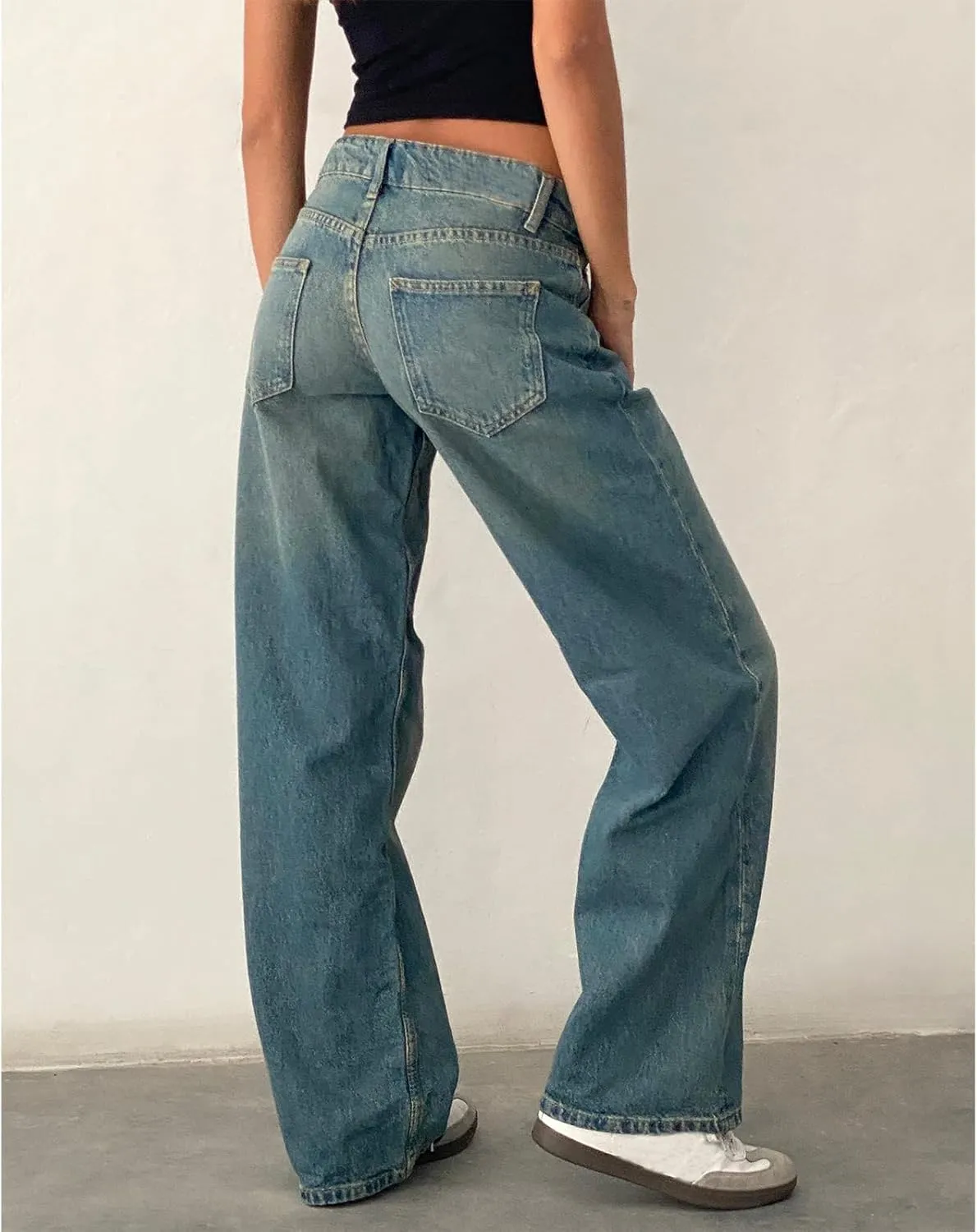 Women's Y2K Wide Leg Denim Pants Baggy Low Waist Wide Leg Boyfriend Jeans Casual Vintage Loose Jeans Streetwear