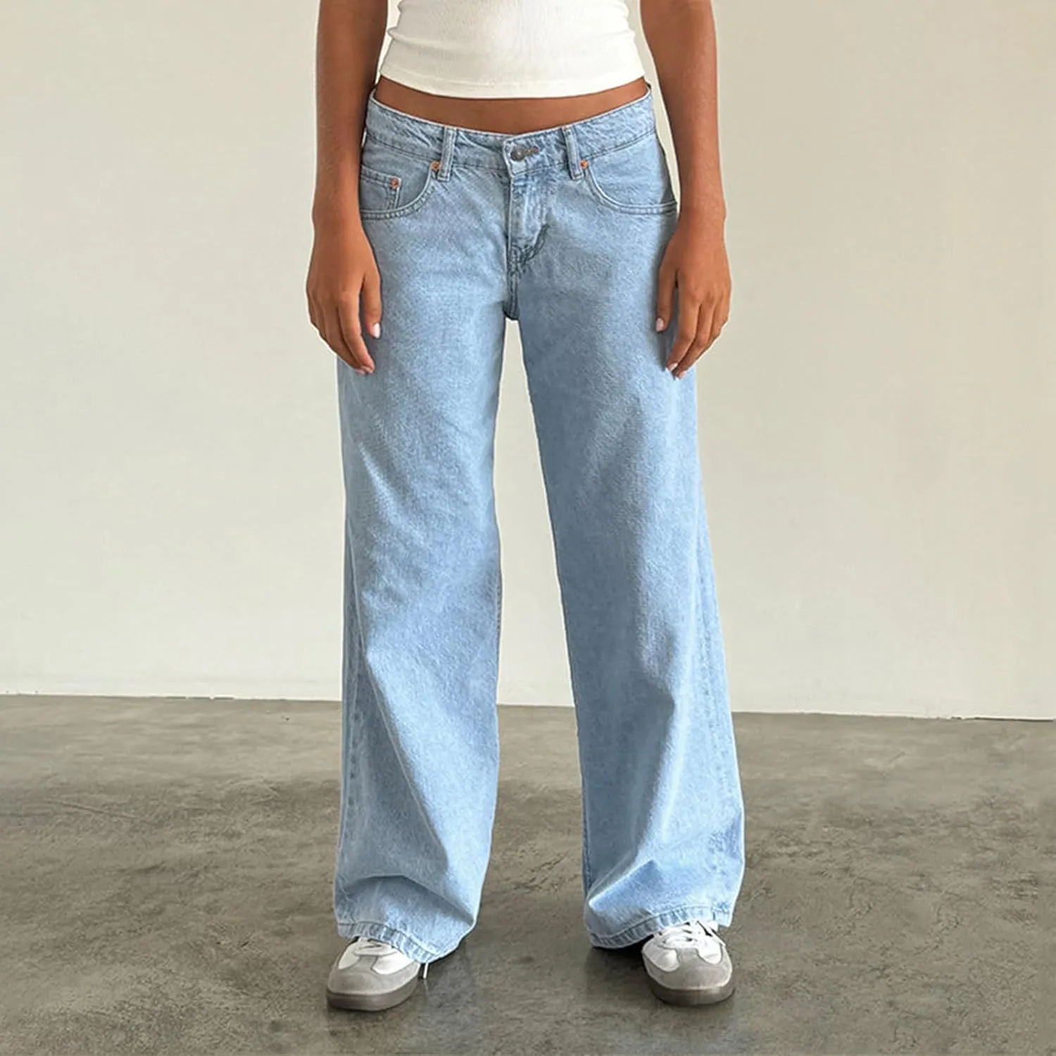 Women's Y2K Wide Leg Denim Pants Baggy Low Waist Wide Leg Boyfriend Jeans Casual Vintage Loose Jeans Streetwear