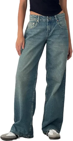 Women's Y2K Wide Leg Denim Pants Baggy Low Waist Wide Leg Boyfriend Jeans Casual Vintage Loose Jeans Streetwear