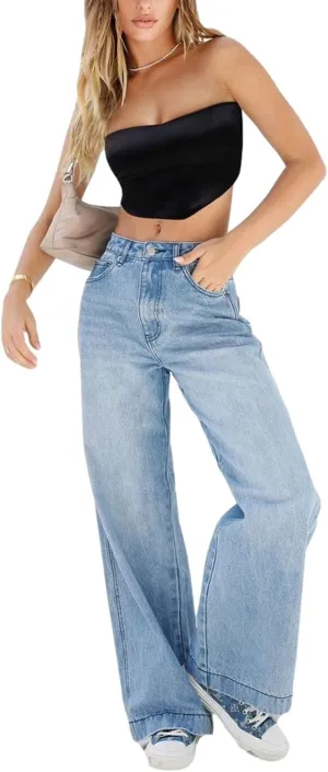 Women's Y2K Wide Leg Denim Pants Baggy Low Waist Wide Leg Boyfriend Jeans Casual Vintage Loose Jeans Streetwear