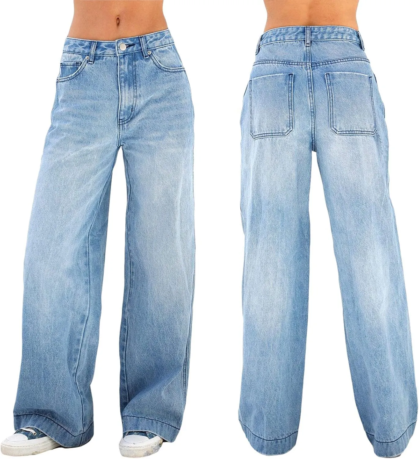 Women's Y2K Wide Leg Denim Pants Baggy Low Waist Wide Leg Boyfriend Jeans Casual Vintage Loose Jeans Streetwear