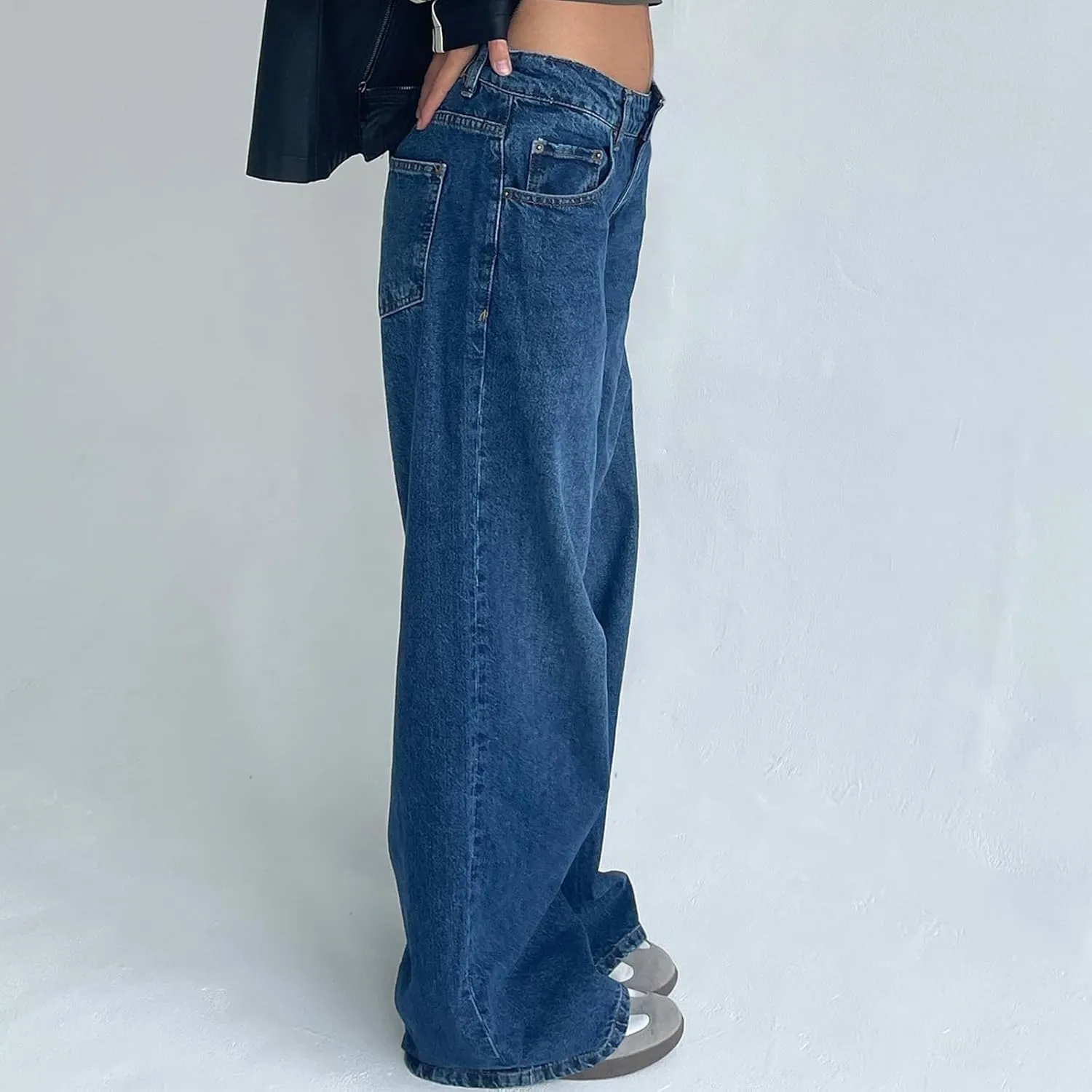 Women's Y2K Wide Leg Denim Pants Baggy Low Waist Wide Leg Boyfriend Jeans Casual Vintage Loose Jeans Streetwear