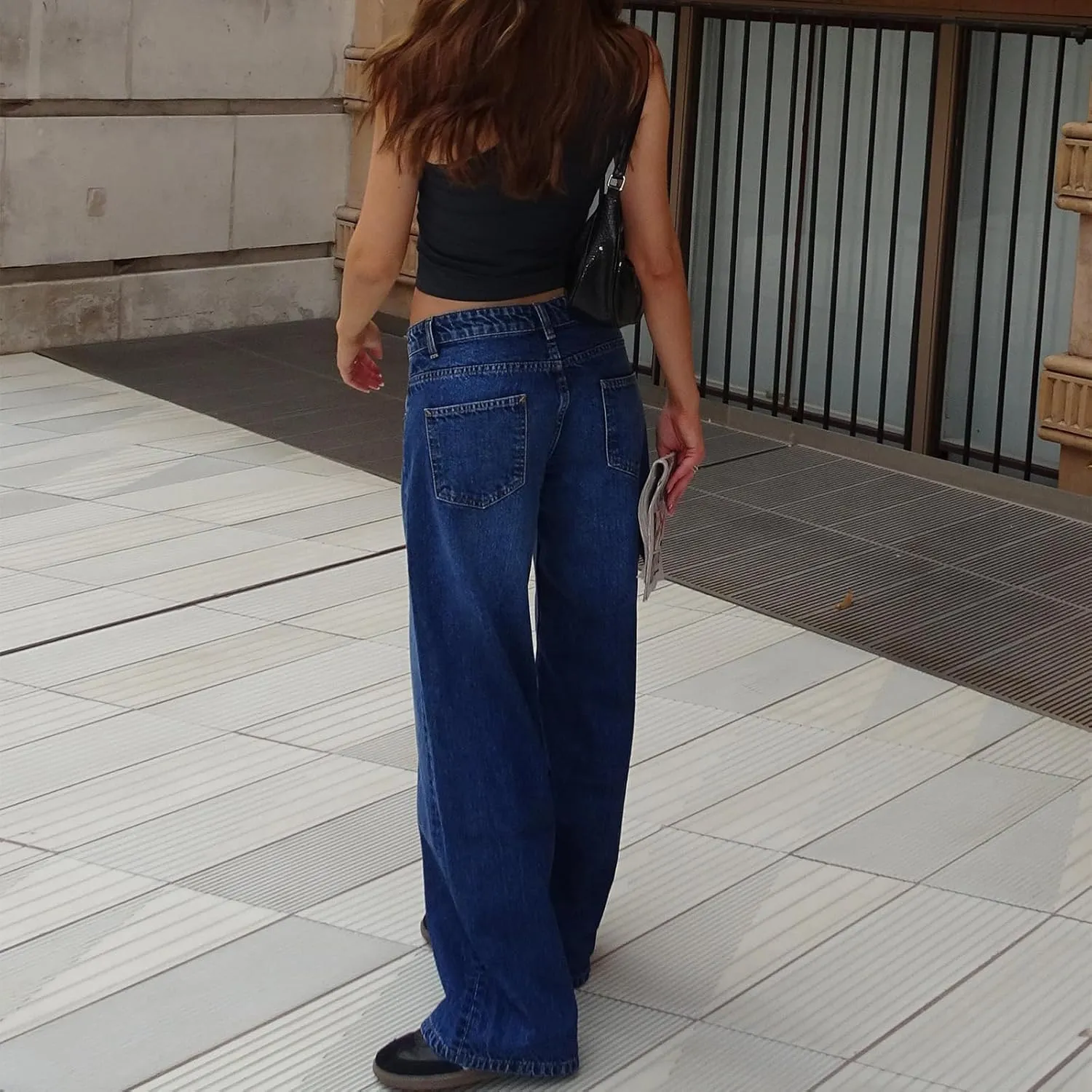 Women's Y2K Wide Leg Denim Pants Baggy Low Waist Wide Leg Boyfriend Jeans Casual Vintage Loose Jeans Streetwear