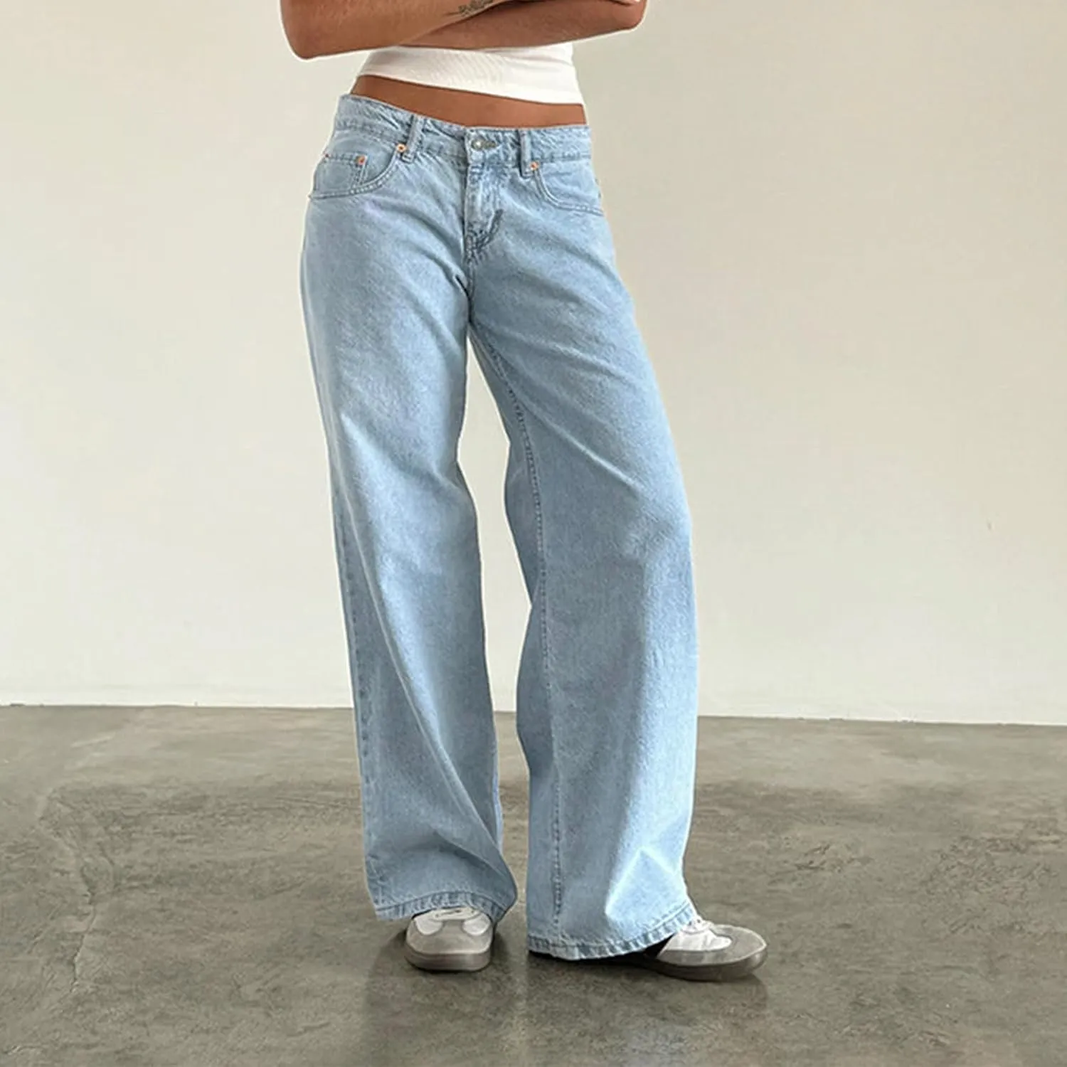 Women's Y2K Wide Leg Denim Pants Baggy Low Waist Wide Leg Boyfriend Jeans Casual Vintage Loose Jeans Streetwear