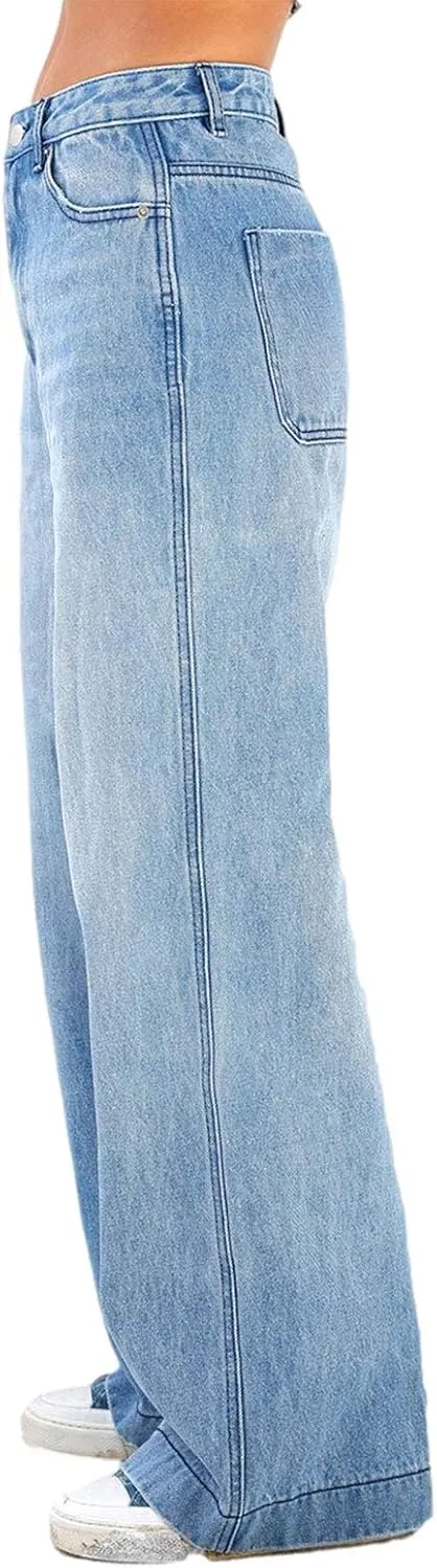 Women's Y2K Wide Leg Denim Pants Baggy Low Waist Wide Leg Boyfriend Jeans Casual Vintage Loose Jeans Streetwear
