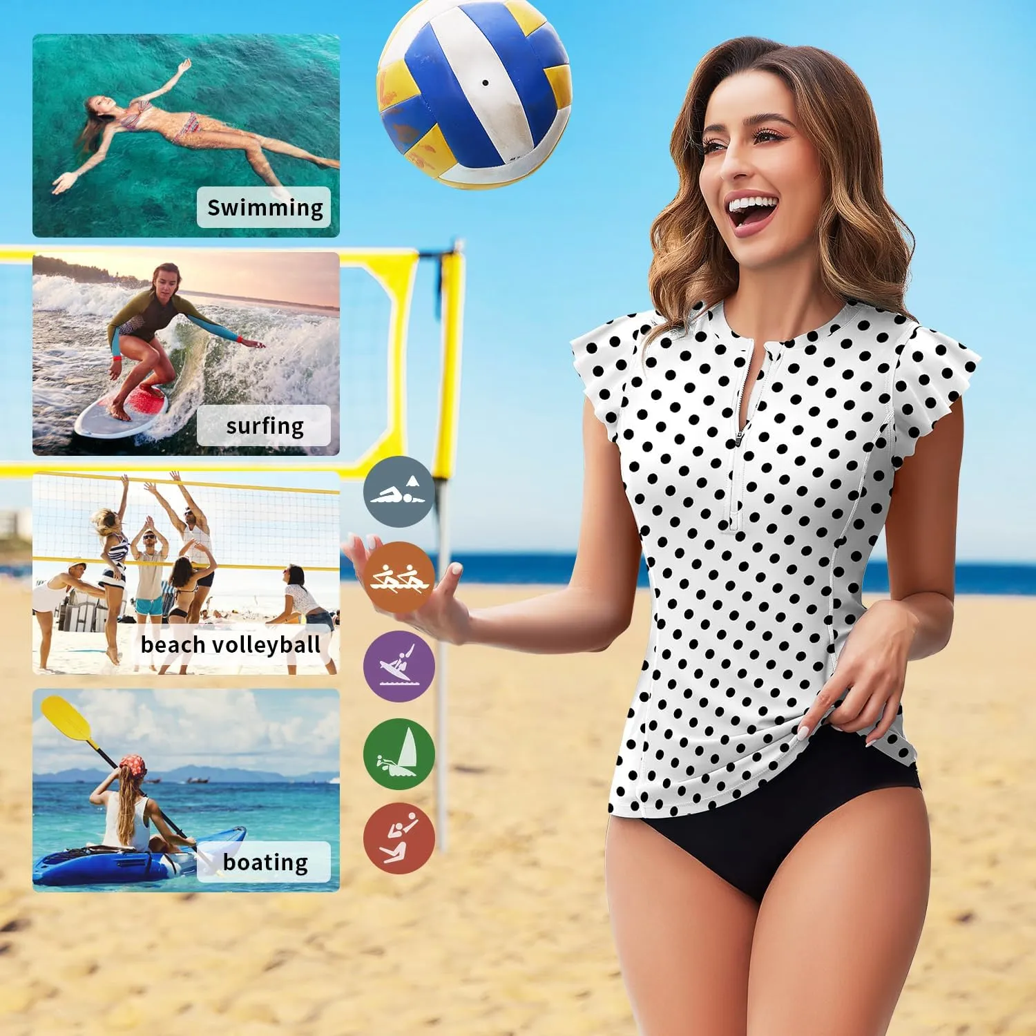 WOWENY Womens Padded Rash Guard Short Sleeve Swim Shirts 1/4 Zip UPF 50 Sun Protection Swimsuit Tankini Bathing Suit Top