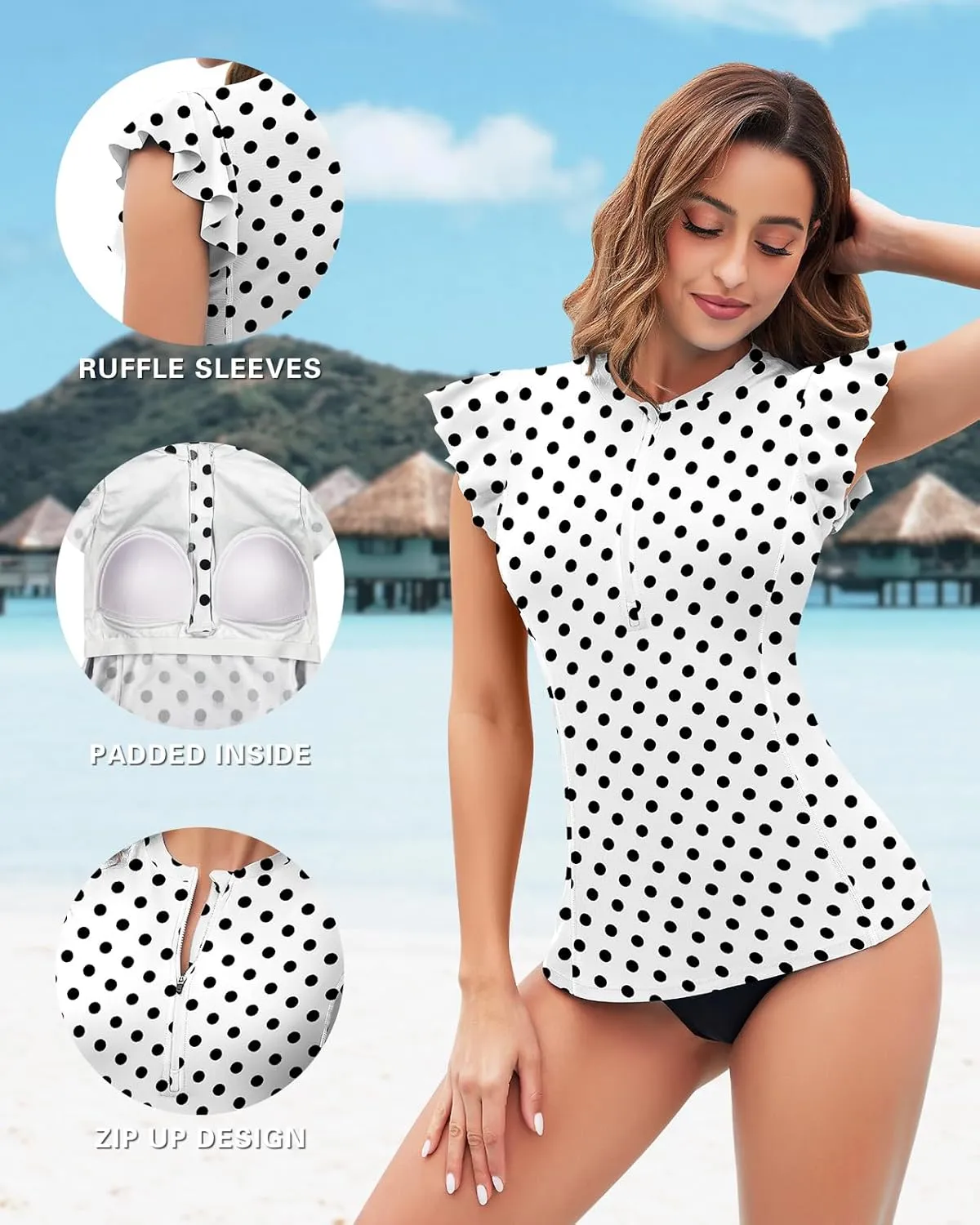 WOWENY Womens Padded Rash Guard Short Sleeve Swim Shirts 1/4 Zip UPF 50 Sun Protection Swimsuit Tankini Bathing Suit Top