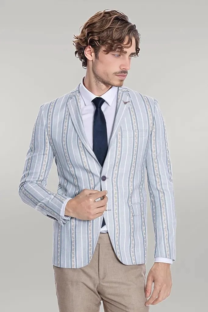 WSS Slim Fit Striped Blue Men Blazer  - Singen