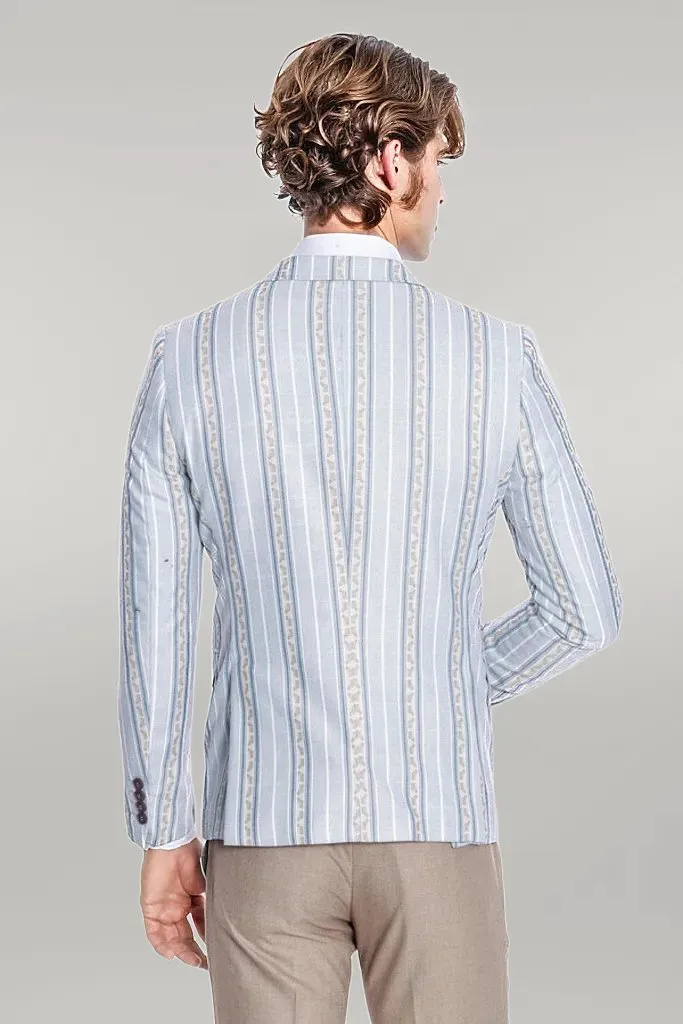 WSS Slim Fit Striped Blue Men Blazer  - Singen