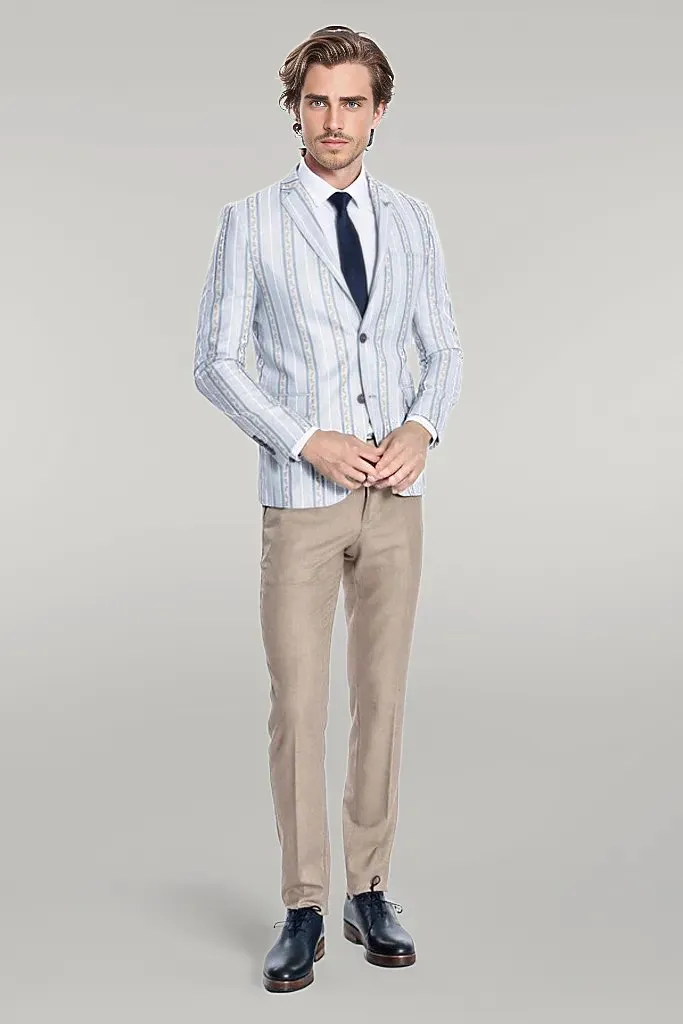 WSS Slim Fit Striped Blue Men Blazer  - Singen