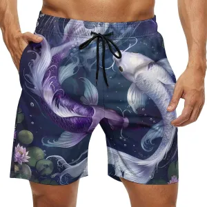 Yin And Yang Japanese Fish Men's Swim Trunks Quick Dry Board Shorts Breathable Summer Beach Shorts Bathing Suits