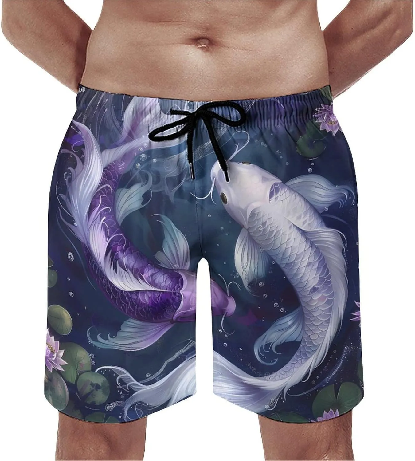 Yin And Yang Japanese Fish Men's Swim Trunks Quick Dry Board Shorts Breathable Summer Beach Shorts Bathing Suits