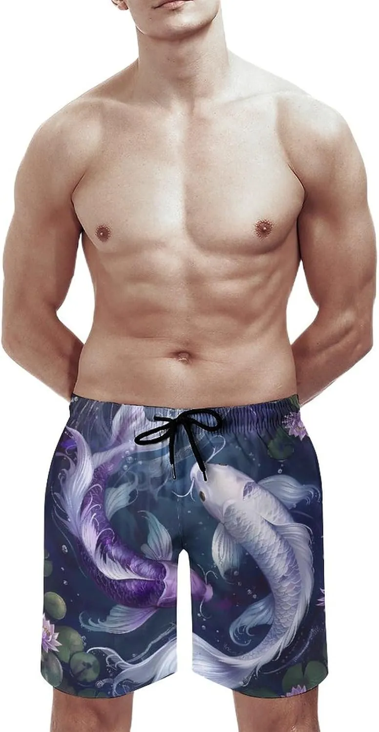 Yin And Yang Japanese Fish Men's Swim Trunks Quick Dry Board Shorts Breathable Summer Beach Shorts Bathing Suits