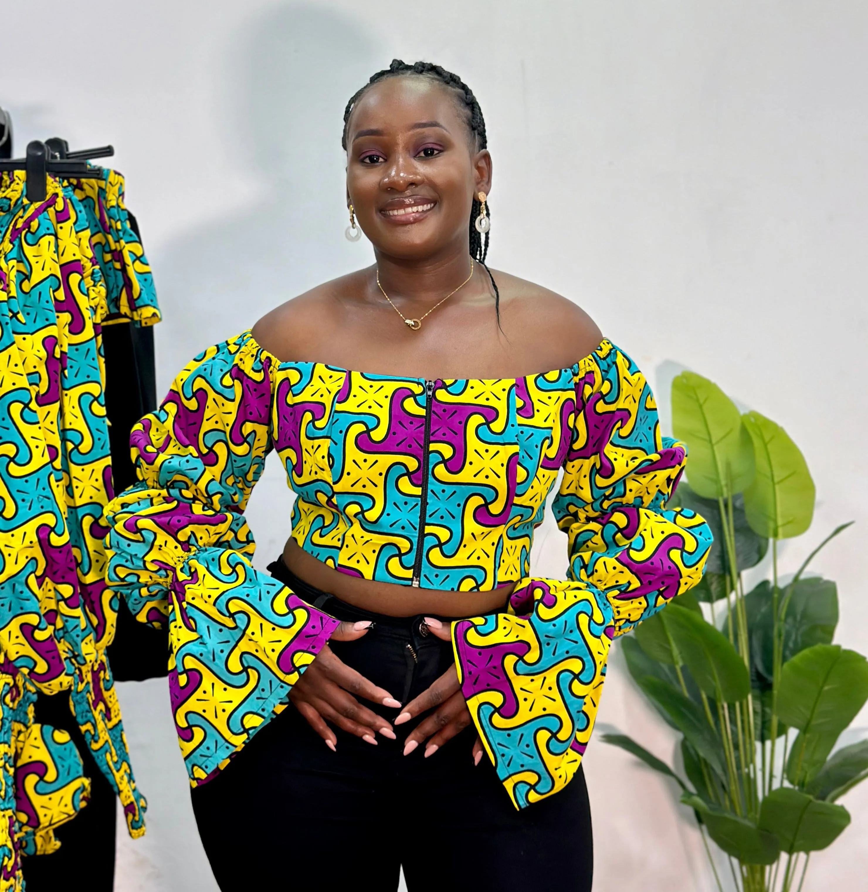 Yuna Women's African Print Off-Shoulder Crop Top - Yellow